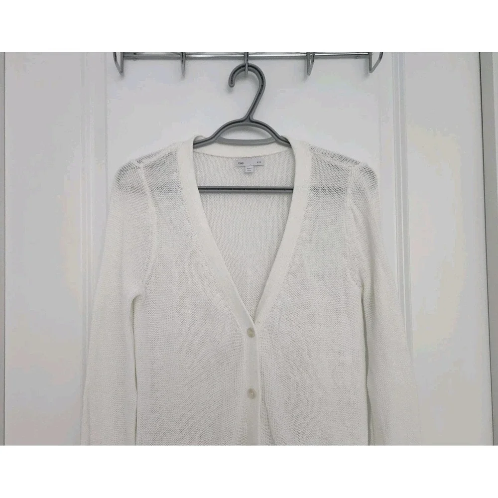 GAP Women's Linen Cotton Knit Cardigan Long Sleeve‎ V-Neck White Size M